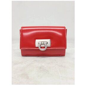 Salvatore Ferragamo Red Gancini Flap Buckle Card Holder 71397334 NWT